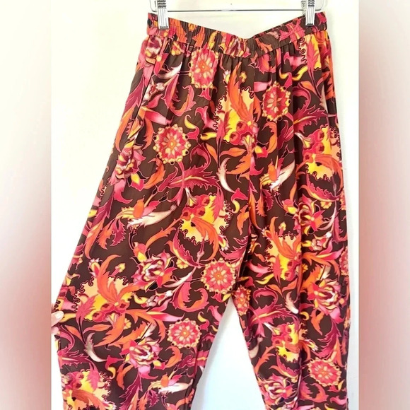 Diane Von Furstengerg Vintage 100% Silk Abstract Pull-On Wide Leg Pants Medium - Picture 6 of 9